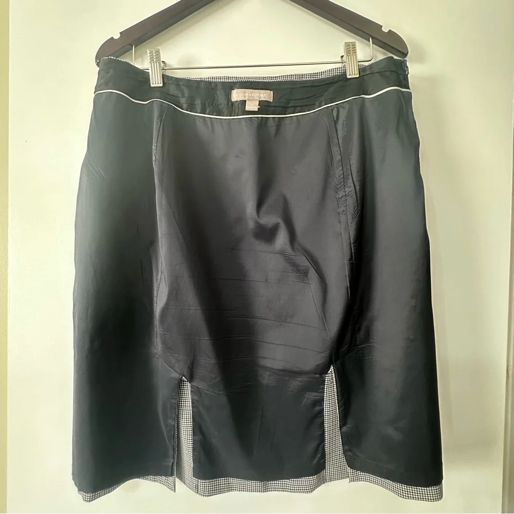 Banana Republic Plaid Blue Cream Black Pencil Suit Skirt Size 14
